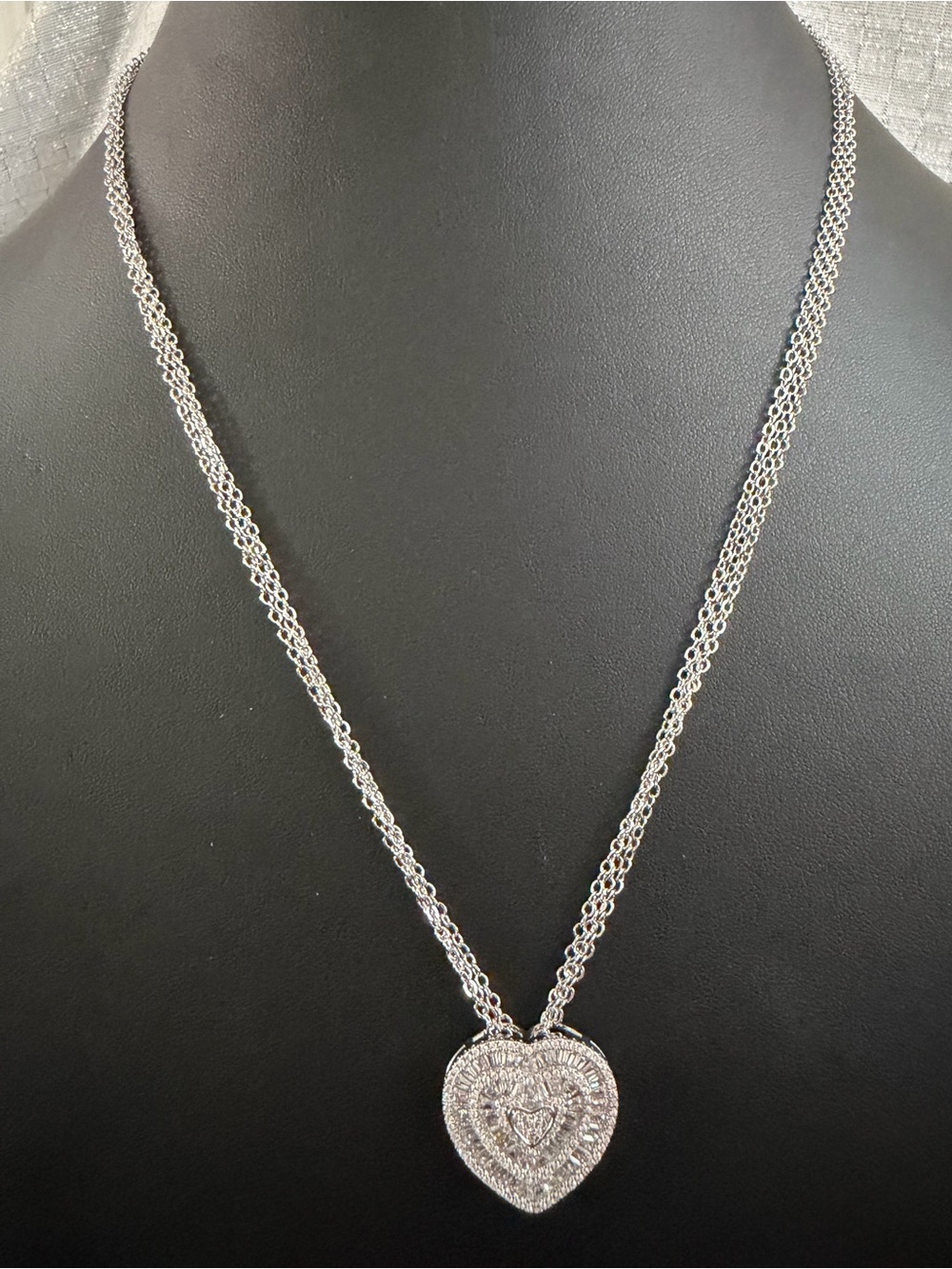Silver-Tone Heart Pendant Necklace - Sparkling Pavé Charm